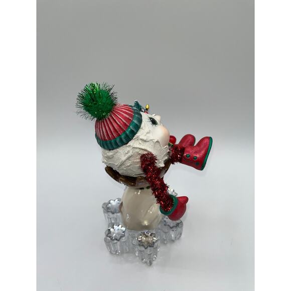 Vintage Ceramic Snowball Sitting in Rudolphs Antlers Mikasa Glass Snowflake OOAK - Picture 10 of 16
